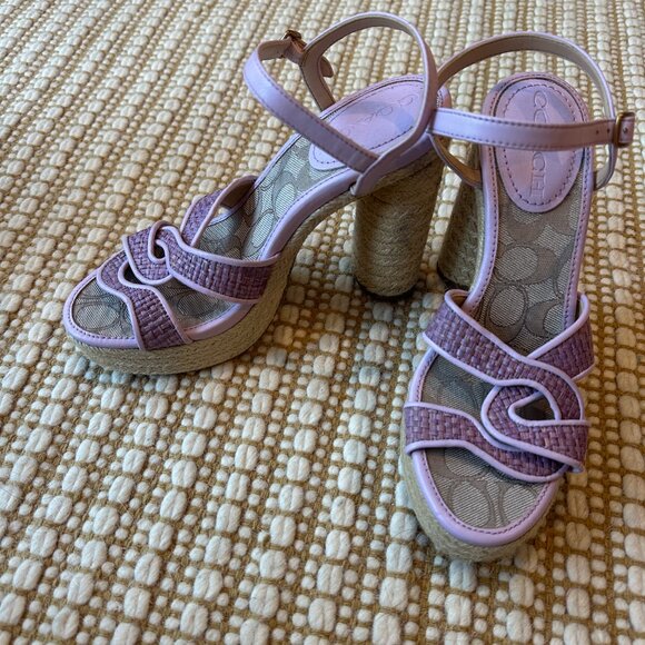 Coach Talina Platform Espadrille Violet Raffia Sandals Shoes - Picture 2 of 4